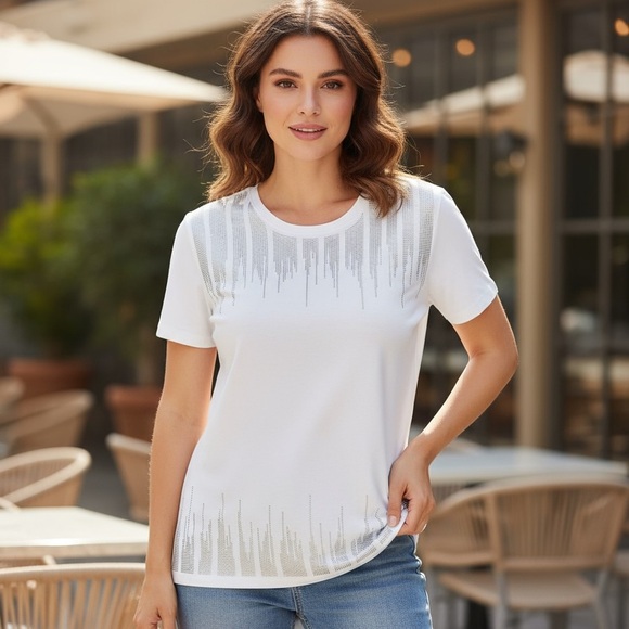 💎Ivory super soft tee with silver rhinestone details med - Picture 1 of 9